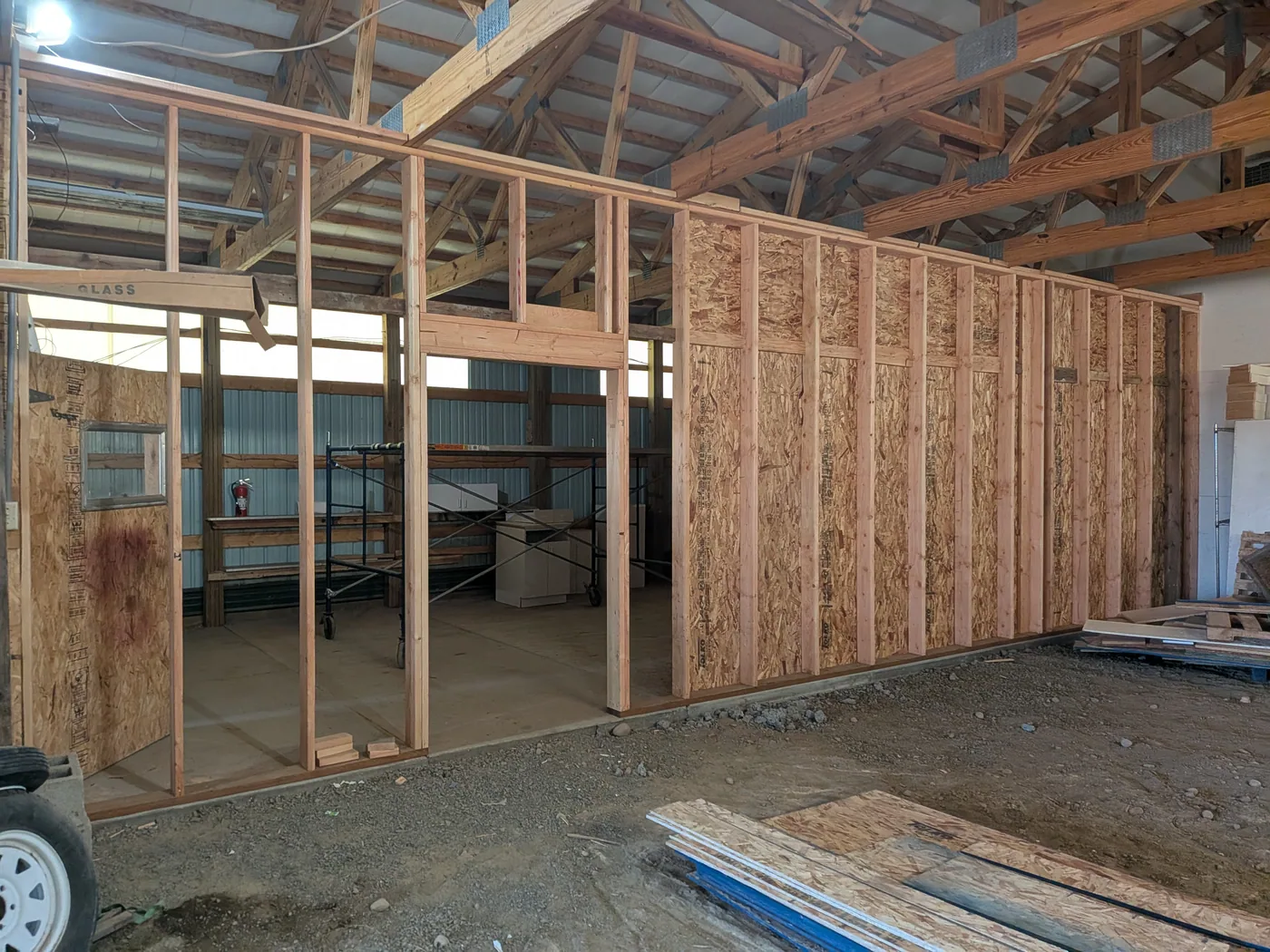 New interior wall framing during a building project